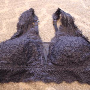 Aerie Deep Blue Eyelash Lace Padded Plunge Bralette Size XL DD